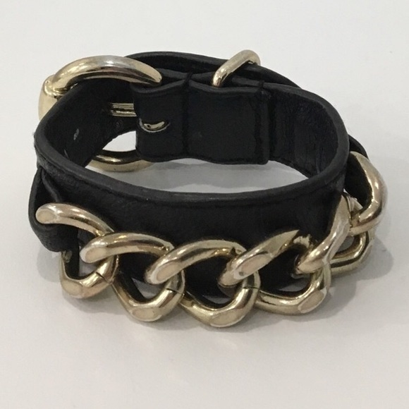 Source Unknown Jewelry - Black Faux Leather Chain Belt Bracelet NWOT